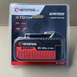 Аккумулятор 20 В, Li-ion, 4.0 Ач, индикатор уровня заряда INTERTOOL WT-0341 WT-0341 фото